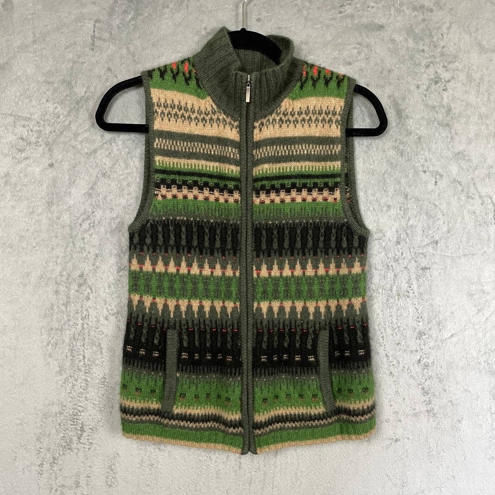 Worth 100% Cashmere Fair Isle Nordic Full Zip Sweater Vest Small